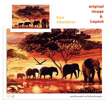 Charger l'image dans la galerie, CHENISTORY coucher de soleil éléphants animaux peinture à la main par numéros Art mural moderne peint à la main photo acrylique pour la décoration intérieure 40x50cm