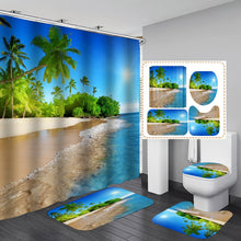 Load image into Gallery viewer, 3D Dusk Beach Coconut Tree Waterproof Shower Curtains Purple Polyester Bathroom Sets Toliet Lid Cover Non-Slip Bath Mat Carpet