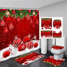 Carica l'immagine nel visualizzatore della Galleria, Christmas Shower Curtain Set Fireplace Xmas Tree Pink Candle Gift New Year Bathroom Decor Non-slip Rug Bath Mat Toilet Lid Cover