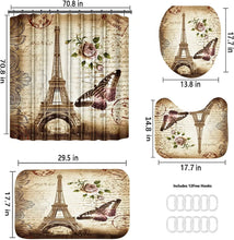 Carica l'immagine nel visualizzatore della Galleria, 4Pcs Paris Eiffel Tower Pink Shower Curtain Sets with Non-Slip Rugs Bath U-Shaped Mat Toilet Lid Cover Valentine Bathroom Decor