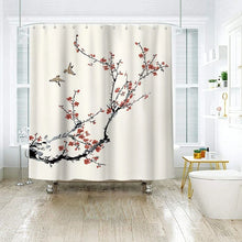 Carica l'immagine nel visualizzatore della Galleria, Retro Flowers Bird Shower Curtain Pink Cherry Blossom Waterproof Polyester Fabric Home Decoration Bathroom Accessor Bath Curtain