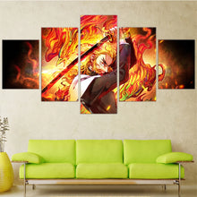 Load image into Gallery viewer, 5 Pieces Canvas Wall Art Pictures Kyojuro Rengoku Demon Slayer Anime Poster Modular Canvas Painting Home Decor Room Decoration