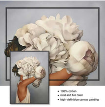 Charger l'image dans la galerie, Peinture décorative pour salon, décoration de maison, fleurs, plumes, femme, toile abstraite, peinture murale, affiche imprimée