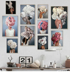 Pittura decorativa Soggiorno Decorazione domestica Fiori Piume Donna Pittura astratta su tela Stampa artistica su parete Poster Immagine