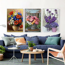 Cargar imagen en el visor de la galería, Pintura de diamante 5D DIY, arte de flores en maceta, mosaico de diamantes, taladro circular completo, bordado de diamantes de imitación, punto de cruz, decoración del hogar DIY