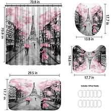 Carica l'immagine nel visualizzatore della Galleria, 4Pcs Paris Eiffel Tower Pink Shower Curtain Sets with Non-Slip Rugs Bath U-Shaped Mat Toilet Lid Cover Valentine Bathroom Decor