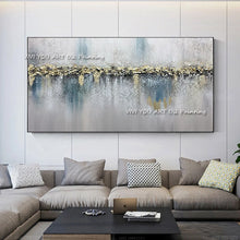 Cargar imagen en el visor de la galería, 100% hecho a mano, pintura de textura abstracta, color blanco, dorado y gris, imagen de arte moderno para sala de estar, arte en lienzo moderno de alta calidad