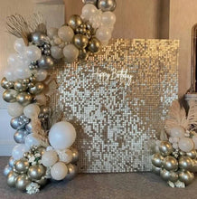 Load image into Gallery viewer, 18pcs Golden Sequin Backdrop Panels for Wedding Party Baby Shower Background Wall Decor Shimmer Laser Backdrops Curtain 30x30cm