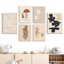 Charger l'image dans la galerie, Toile d'art mural de dessin animé Boho, lapin, souris, oie, peinture nordique rétro, affiche imprimée, image murale, décor de chambre d'enfant et de bébé