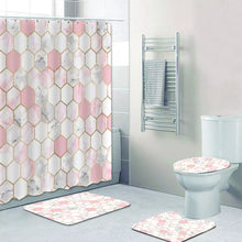 Cargar imagen en el visor de la galería, Rose Gold Pink and Gray Marble Shower Curtain Set for Bathroom Curtains Geometric Hexagon Bath Mats Rugs Toilet cortina de ducha