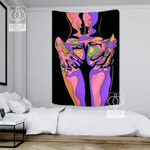 Laden Sie das Bild in den Galerie-Viewer, Abstrakte Kunst psychedelischer Wandteppich Wandbehang 80er Jahre Aktpaar Ästhetisch Boho INS Druck Hippie für Wohnzimmer Schlafzimmer Home Decor