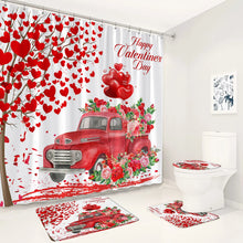 Carica l'immagine nel visualizzatore della Galleria, Valentine's Day Shower Curtain Set Pink Red Heart Balloon Romantic Lovers Girl Bathroom Decor Non-Slip Rug Bath Mat Toilet Cover