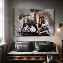 Load image into Gallery viewer, 100% Hand Painted Bull Canvas Art Oil Painting Wall Decor Mural Modern Acrylic Poster Unframed For Living Room Bedroom Bar Hotel
