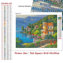 Cargar imagen en el visor de la galería, Pintura de diamante 5D, punto de cruz de ciudad, mosaico de casa, bordado de diamantes, paisaje costero, decoración del hogar redonda y cuadrada completa
