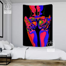 Laden Sie das Bild in den Galerie-Viewer, Abstrakte Kunst psychedelischer Wandteppich Wandbehang 80er Jahre Aktpaar Ästhetisch Boho INS Druck Hippie für Wohnzimmer Schlafzimmer Home Decor