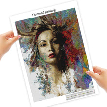Cargar imagen en el visor de la galería, Pintura de diamante cuadrado completo mujer abstracta 5D bordado de diamantes retrato decoración del hogar arte de diamante