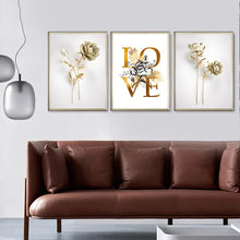 Laden Sie das Bild in den Galerie-Viewer, Abstrakte goldene Blume, Heimdekoration, luxuriöses Bild, Leinwandgemälde, Wandkunst, Poster und Drucke für nordisches Wohnzimmer-Kunstdesign