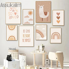 Laden Sie das Bild in den Galerie-Viewer, Alpaka-Poster, Regenbogen-Wand-Kunst-Poster, Bär-Kunstdrucke, beige Poster, Wandbild, Kinderzimmer, Leinwandgemälde, Boho-Poster, Kinderzimmer-Dekoration