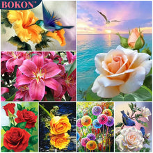 Cargar imagen en el visor de la galería, Pintura de diamante 5D de rosa roja, mosaico de flores y mariposas, bordado completo cuadrado/redondo, paisaje de diamantes, regalo de arte decorativo DIY para el hogar
