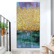 Загрузите изображение в программу просмотра галереи, Arthyx Hand Made Abstract Golden Tree Flowers Oil Painting On Canvas,Large Wall Art,Pictures For Entry & MudRoom,Home Decoration