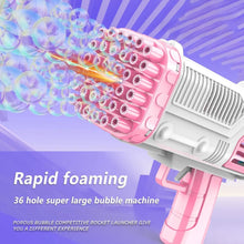 Load image into Gallery viewer, 36 Holes Automatic Bubbles Machine With Colorful Light Angel-Bazooka Bubbles Gun Strong Wind Gatling Bubbles Gun Birthday Party