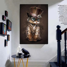 Laden Sie das Bild in den Galerie-Viewer, Tiere Steampunk Katze Leinwand Malerei abstrakte Kunst Poster und Drucke lustige Wand Cuadros Kunst Bild für Wohnzimmer Home Decor