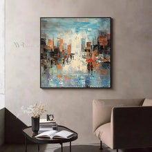 Laden Sie das Bild in den Galerie-Viewer, Abstract City Streetscape Wall Art Oil Painting Handmade Canvas Poster Modern Home Decor Picture for Parlor Bedroom Restaurant