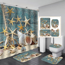 Load image into Gallery viewer, 3D Dusk Beach Coconut Tree Waterproof Shower Curtains Purple Polyester Bathroom Sets Toliet Lid Cover Non-Slip Bath Mat Carpet