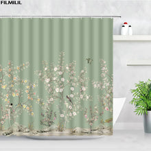 Charger l'image dans la galerie, Rideaux de douche à fleurs Koi, grue à carpe, oiseaux floraux roses, Style chinois asiatique, rideau de bain en tissu Polyester, crochets de décoration de salle de bains