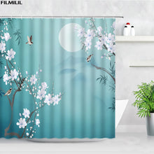 Charger l'image dans la galerie, Rideaux de douche à fleurs Koi, grue à carpe, oiseaux floraux roses, Style chinois asiatique, rideau de bain en tissu Polyester, crochets de décoration de salle de bains