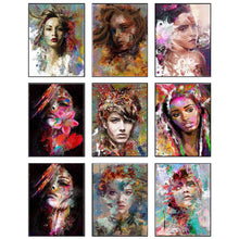 Cargar imagen en el visor de la galería, Pintura de diamante cuadrado completo mujer abstracta 5D bordado de diamantes retrato decoración del hogar arte de diamante