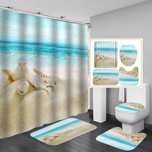 Load image into Gallery viewer, 3D Dusk Beach Coconut Tree Waterproof Shower Curtains Purple Polyester Bathroom Sets Toliet Lid Cover Non-Slip Bath Mat Carpet