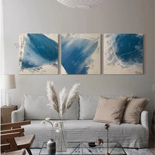 Laden Sie das Bild in den Galerie-Viewer, Abstract Blue Texture Mural Wall Art Canvas Handmade Oil Painting 3 Pcs Home Decor Posters Living Room Sofa Bedroom Restaurant