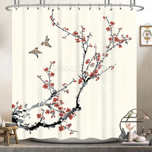 Carica l'immagine nel visualizzatore della Galleria, Retro Flowers Bird Shower Curtain Pink Cherry Blossom Waterproof Polyester Fabric Home Decoration Bathroom Accessor Bath Curtain