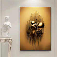 Laden Sie das Bild in den Galerie-Viewer, Abstrakte Gold Metall Figur Statue Leinwand Malerei Romantische Liebhaber Skulptur Poster Druck Wand Kunst Bild Zimmer Home Decor Cuadros