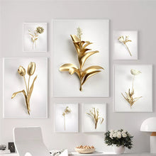 Laden Sie das Bild in den Galerie-Viewer, Abstrakte goldene Blume, Heimdekoration, luxuriöses Bild, Leinwandgemälde, Wandkunst, Poster und Drucke für nordisches Wohnzimmer-Kunstdesign