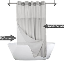 Load image into Gallery viewer, No Hook Slub Textured Shower Curtain with Snap-in PEVA Liner Set - 71" x 74"(72"), Hotel Style with See Through Top Window, Machine Washable & Water Repellent, Gray, 71x74