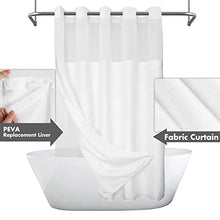 Load image into Gallery viewer, No Hook Slub Textured Shower Curtain with Snap-in PEVA Liner Set - 71" x 74"(72"), Hotel Style with See Through Top Window, Fabric Outer Curtain & Waterproof Inner Liner, White, 71x74