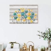 Load image into Gallery viewer, Whatarter Blue Yellow Flowers Wall Art Home Decor Canvas Painting Kitchen Prints Pictures for Home Living Dining Room Bedroom Framed to Hang Grey Background Modern Artwork Decorations 24 x 16 inch