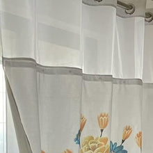 Load image into Gallery viewer, Whatarter Yellow Floral Blue Flower Teal Shower Curtain No Hook with Snap-in Liner Top Window Hotel Luxury Fabric Cloth Decor Bathroom Double Layers Mesh Curtains Sets Decorative 71 x 74 inches