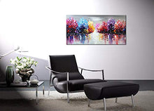 Load image into Gallery viewer, Hand Painted Lake Landscape Canvas Wall Art with Colorful Tree Thick Texture Oil Painting Abstract Artwork (48 x 24 inch)