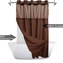 Carica l'immagine nel visualizzatore della Galleria, Tenda da doccia strutturata fiammata senza gancio con set di fodera in PEVA a scatto - 71" x 74" (72"), stile hotel con finestra superiore trasparente, lavabile in lavatrice e idrorepellente, Marrone cioccolato, 71x74