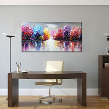 Load image into Gallery viewer, Hand Painted Lake Landscape Canvas Wall Art with Colorful Tree Thick Texture Oil Painting Abstract Artwork (48 x 24 inch)