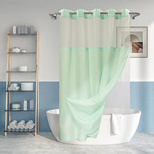 Carica l'immagine nel visualizzatore della Galleria, Tenda da doccia strutturata fiammata senza gancio con set di fodera in PEVA a scatto - 71" x 74" (72"), stile hotel con finestra superiore trasparente, lavabile in lavatrice e idrorepellente, verde menta, 71x74