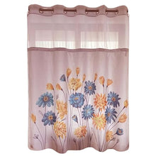 Load image into Gallery viewer, Whatarter Yellow Floral Blue Flower Teal Shower Curtain No Hook with Snap-in Liner Top Window Hotel Luxury Fabric Cloth Decor Bathroom Double Layers Mesh Curtains Sets Decorative 71 x 74 inches