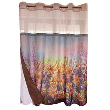 Load image into Gallery viewer, Whatarter Purple Floral Yellow Flower Shower Curtain No Hook with Snap-in Liner Top Window Hotel Luxury Fabric Cloth Decor Bathroom Double Layers Mesh Curtains Sets Decorative 71 x 74 inches