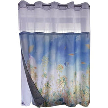 Load image into Gallery viewer, Whatarter Yellow Floral Blue Sky Shower Curtain No Hook with Snap-in Liner Top Window Hotel Fabric Cloth Decor Bathroom Double Layers Mesh Teal Curtains Sets Decorative 71 x 74 inches