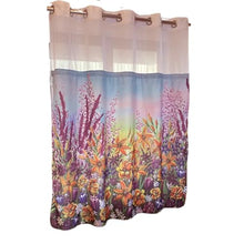 Load image into Gallery viewer, Whatarter Purple Floral Yellow Flower Shower Curtain No Hook with Snap-in Liner Top Window Hotel Luxury Fabric Cloth Decor Bathroom Double Layers Mesh Curtains Sets Decorative 71 x 74 inches
