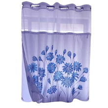 Load image into Gallery viewer, Whatarter Blue Floral Teal Flower Shower Curtain No Hook with Snap-in Liner Top Window Hotel Luxury Fabric Cloth Decor Bathroom Double Layers Mesh Curtains Sets Decorative 71 x 74 inches