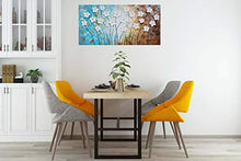 Load image into Gallery viewer, Flower Canvas Wall Art Hand Painted 3D Turquoise Brown White Painting Modern Abstract Floral Pictures Aesthetic Artwork for Living Room Bedroom Dinning Room Decoration